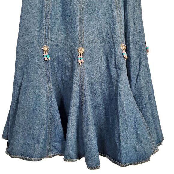 Geoffrey Hunter Size L Skirt Midi Flared Denim Beaded Cowgirl Western VTG 80s - Picture 7 of 13